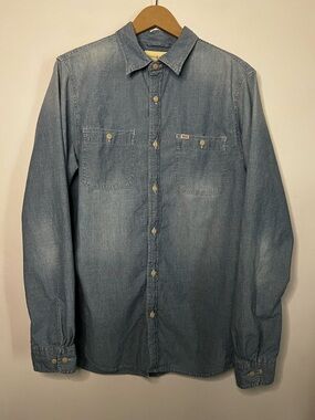 Vintage Denim Supply Ralph Lauren Chambray Blue Denim Western Button Up Shirt L